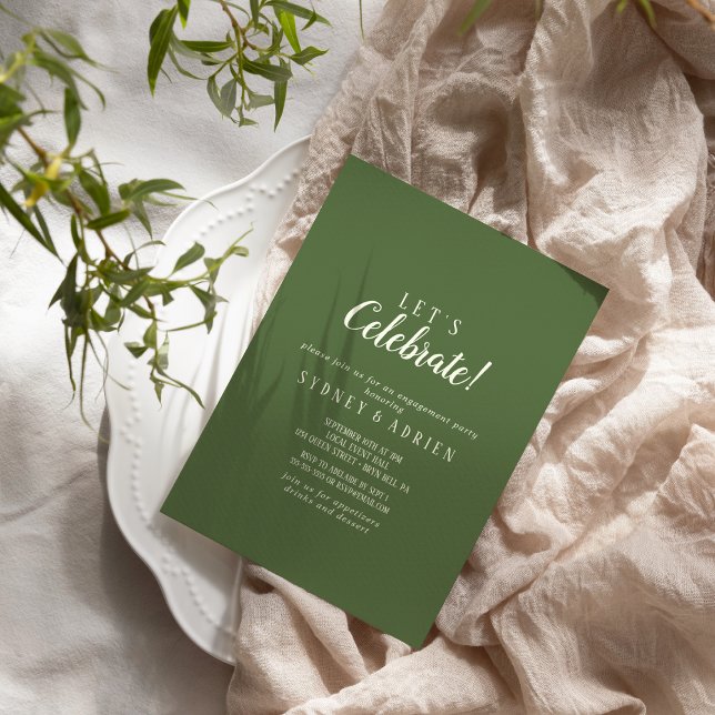 Simple Minimalist|Dark Sage Let's Celebrate Party Invitation (Creator Uploaded)