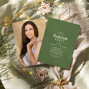 Simple Minimalist Dark Sage Photo Bachelorette Invitation