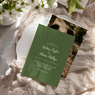Simple Minimalist Dark Sage Photo Casual Wedding Invitation