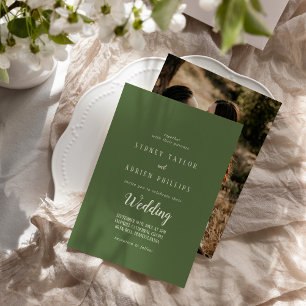 Simple Minimalist Dark Sage Photo Informal Wedding Invitation