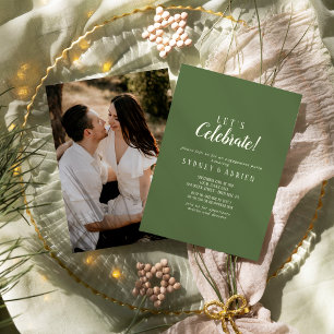 Simple Minimalist Dark Sage Photo Let's Celebrate Invitation