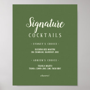 Simple Minimalist Dark Sage Signature Cocktails Poster