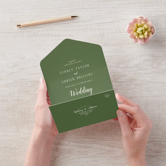 Simple Minimalist|Dark Sage Wedding All In One Invitation (Video)
