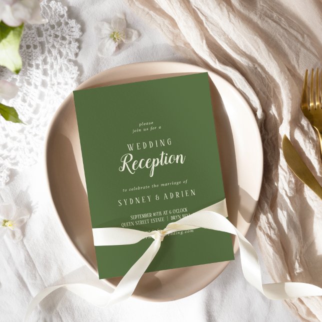 Simple Minimalist|Dark Sage Wedding Reception Only Invitation (Creator Uploaded)