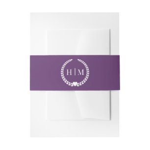Simple Minimalist Deep Plum Purple Monogram Invitation Belly Band