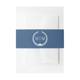 Simple Minimalist Deep Steel Blue Monogram Invitation Belly Band