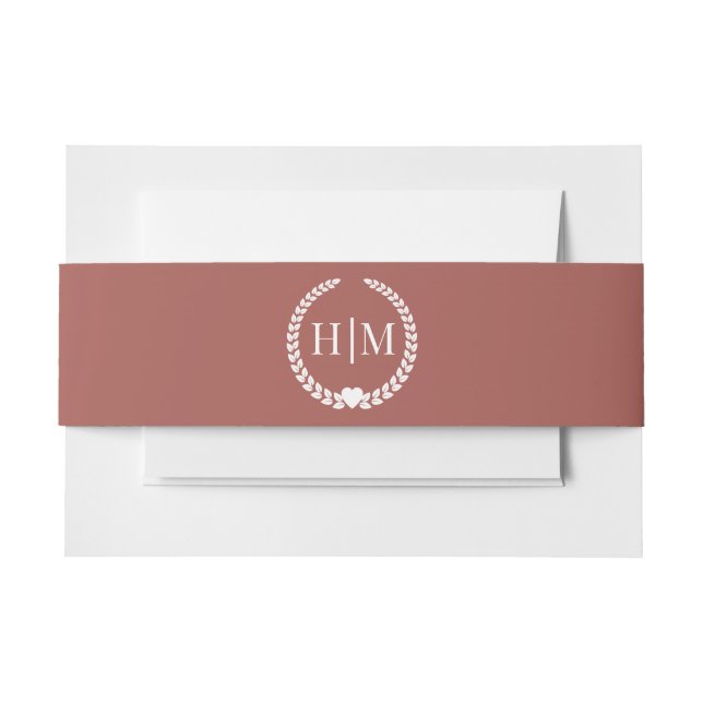Simple Minimalist Deep Terracotta Monogram Invitation Belly Band (Front Example)