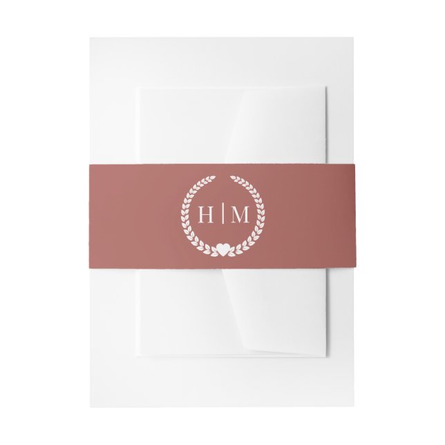 Simple Minimalist Deep Terracotta Monogram  Invitation Belly Band (Front Example)