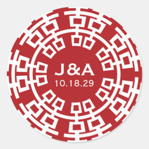 Simple Minimalist Double Happiness Chinese Wedding Classic Round Sticker