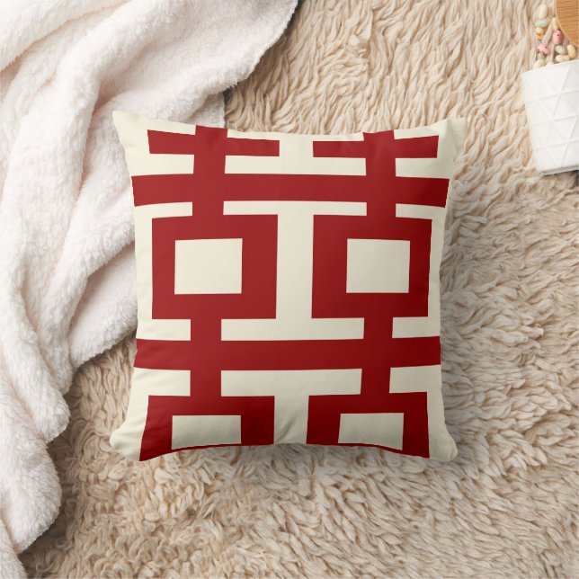 Simple Minimalist Double Happiness Chinese Wedding Cushion (Blanket)