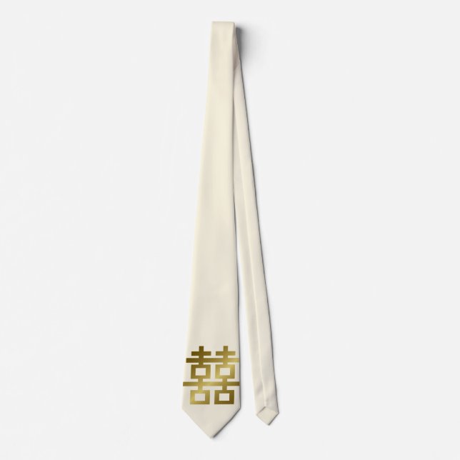 Simple Minimalist Double Happiness Chinese Wedding Tie (Front)