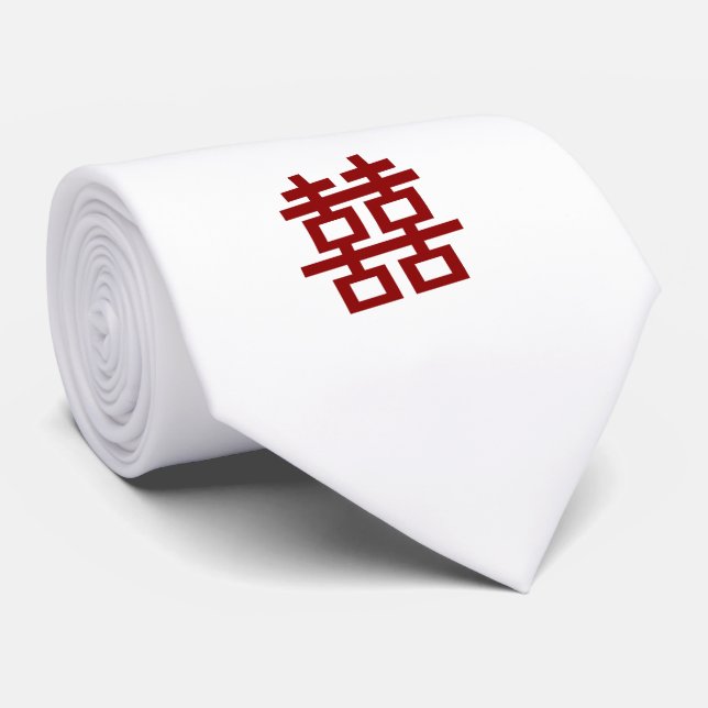 Simple Minimalist Double Happiness Chinese Wedding Tie (Rolled)