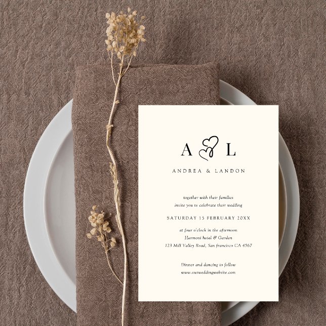 Simple Minimalist Double Heart Monogram Wedding Invitation (Creator Uploaded)