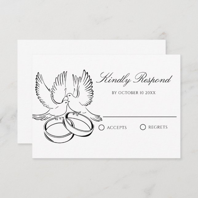 Simple minimalist dove wedding ring  RSVP card (Front/Back)