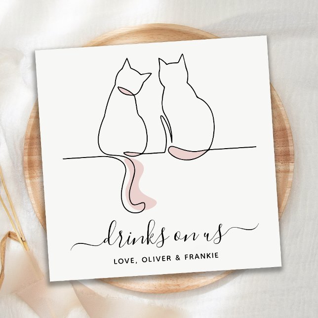 Simple Minimalist Drinks On Us Custom Cat Wedding  Napkin (Creator Uploaded)