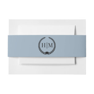 Simple Minimalist Dusty Blue Monogram Invitation Belly Band