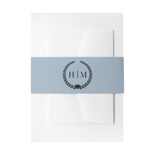 Simple Minimalist Dusty Blue Monogram Invitation Belly Band