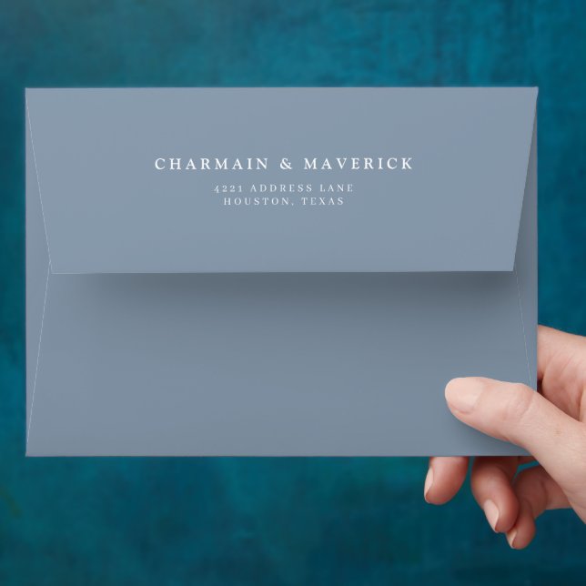 Simple Minimalist Dusty Blue Wedding Envelope (Hand)