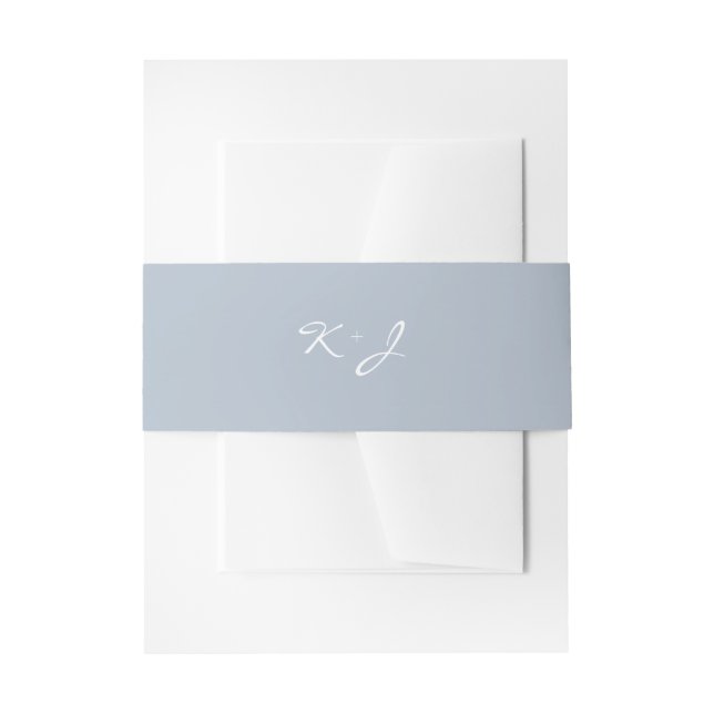 Simple Minimalist Dusty Blue Wedding Invitation Belly Band (Front Example)