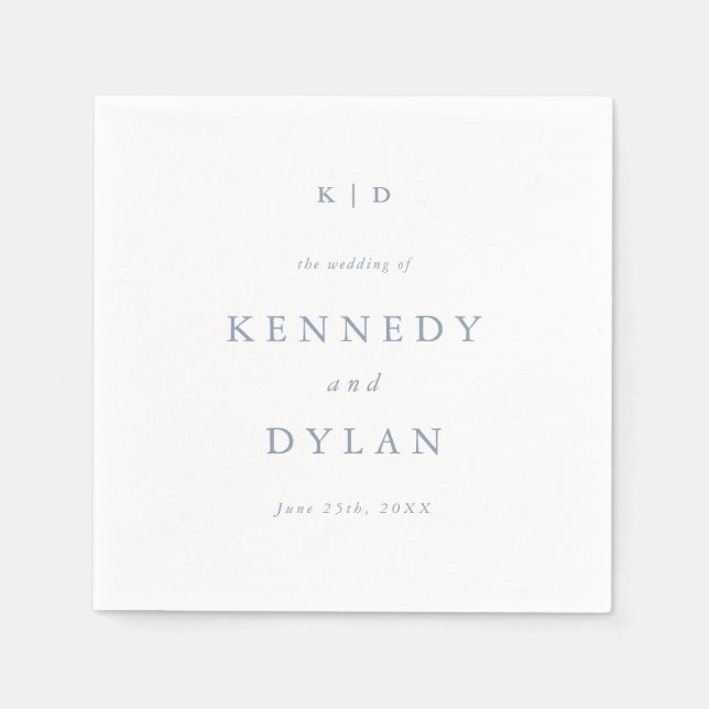 Simple Minimalist Dusty Blue Wedding Monogram Napkin (Front)