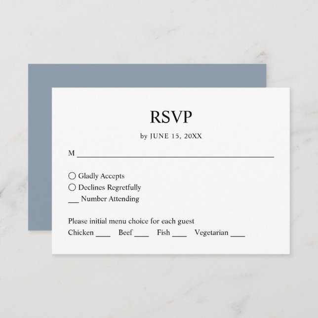 Simple Minimalist Dusty Blue Wedding RSVP Response (Front/Back)