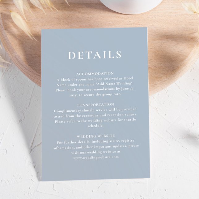 Simple Minimalist Dusty Blue White Wedding Details Enclosure Card (Creator Uploaded)