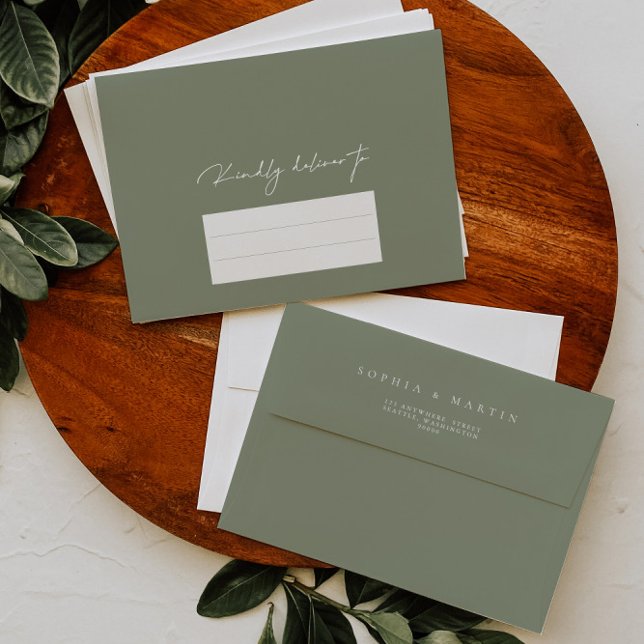 Simple Minimalist Dusty Green Calligraphy Wedding  Envelope (Simple Minimalist Dusty Green Calligraphy Wedding Envelope)