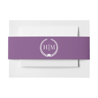 Simple Minimalist Dusty Plum Purple Monogram Invitation Belly Band