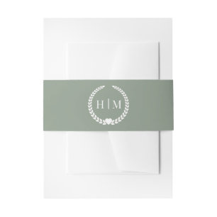 Simple Minimalist Earthy Woodland Green Monogram Invitation Belly Band