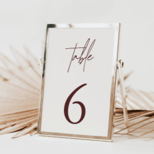 Simple Minimalist Elegant Burgundy Table Number