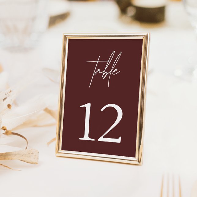 Simple Minimalist Elegant Burgundy Table Number (Creator Uploaded)