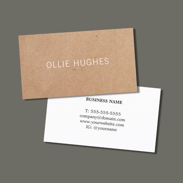 Simple Minimalist Elegant Kraft Paper White Business Card (Creator Uploaded)