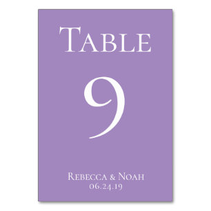 Simple Minimalist Elegant Lavender Text Wedding Table Number