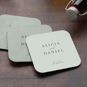 Simple minimalist elegant sage green wedding square paper coaster