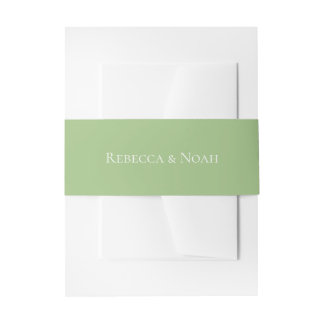 Simple Minimalist Elegant Sage Text Wedding Invitation Belly Band