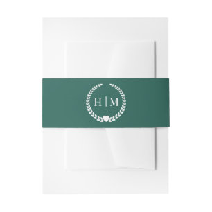 Simple Minimalist Emerald Green Monogram Invitation Belly Band