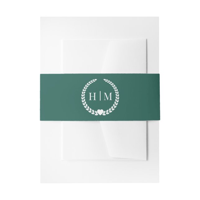 Simple Minimalist Emerald Green Monogram  Invitation Belly Band (Front Example)