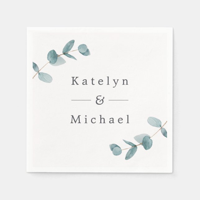 Simple Minimalist Eucalyptus Frame Wedding Dinner Napkin (Front)