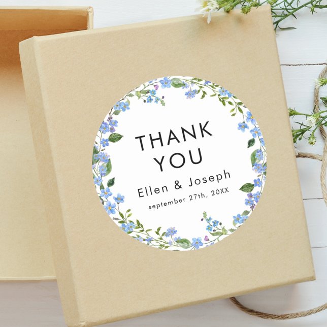 Simple Minimalist Floral Custom Thank You Wedding Classic Round Sticker (Creator Uploaded)