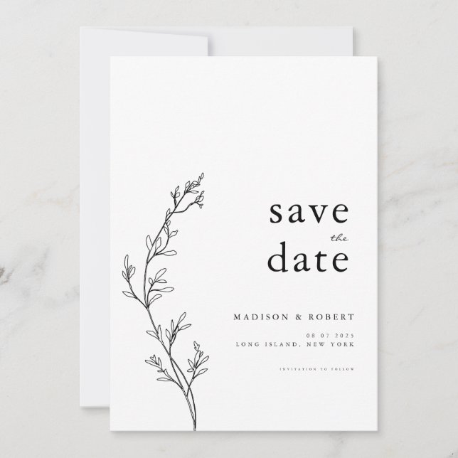 Simple Minimalist Floral Wedding Save the Date (Front)