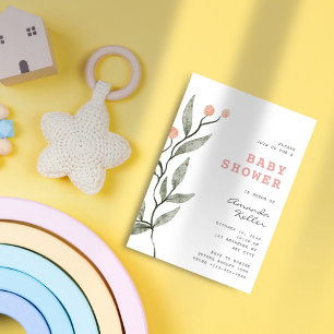 Simple Minimalist Flower Baby Shower Invitation