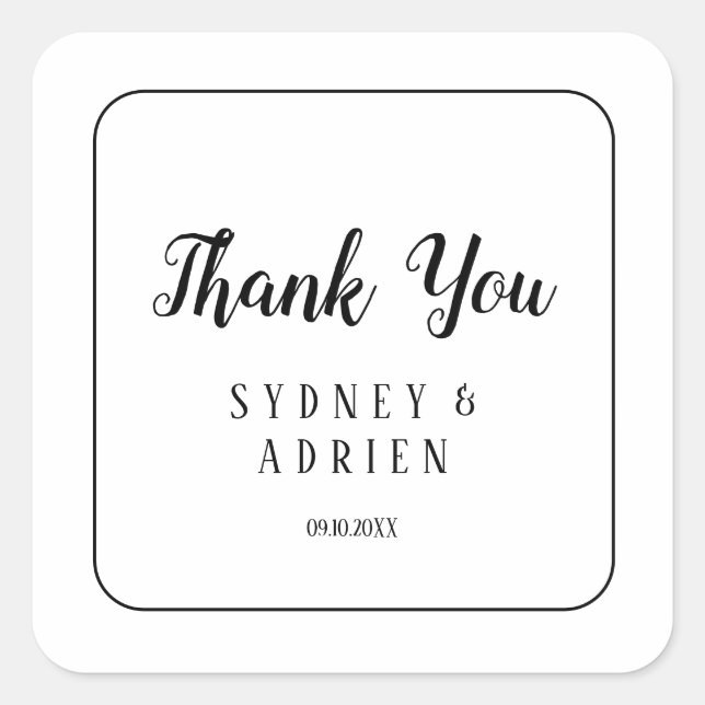 Simple Minimalist Frame Wedding Thank You Favour Square Sticker (Front)
