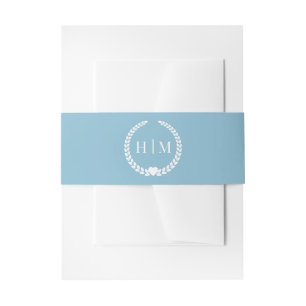 Simple Minimalist Frosted Frozen Blue Monogram Invitation Belly Band