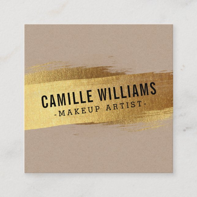 SIMPLE MINIMALIST glam faux gold foil brush stroke Square Business Card (Front)