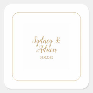 Simple Minimalist Gold Frame Wedding Envelope  Square Sticker