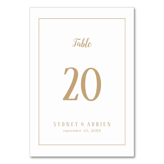 Simple Minimalist|Gold Frame Wedding Table Numbers (Front)