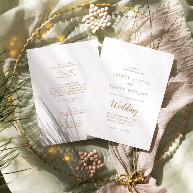 Simple Minimalist|Gold Front and Back Wedding Invitation (Creator Uploaded)
