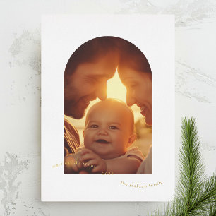 Simple Minimalist Gold Merry Christmas Arch Photo Foil Holiday Card