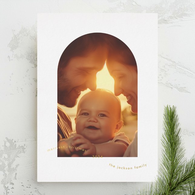 Simple Minimalist Gold Merry Christmas Arch Photo Foil Holiday Card (Creator Uploaded)