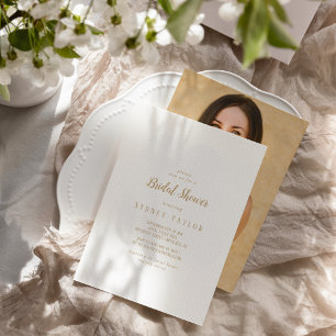 Simple Minimalist Gold Photo Bridal Shower Invitation